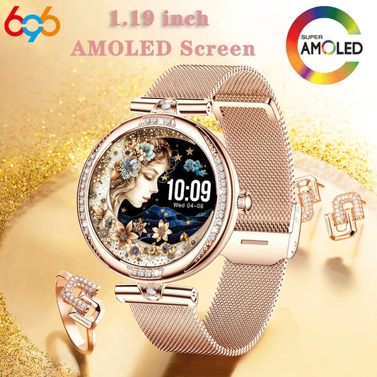 2025 Blue Tooth Call Lady Smartwatch 1.19" AMOLED Screen Women Smart Watches Waterproof Sports Fitness Tracker Health Bracelet