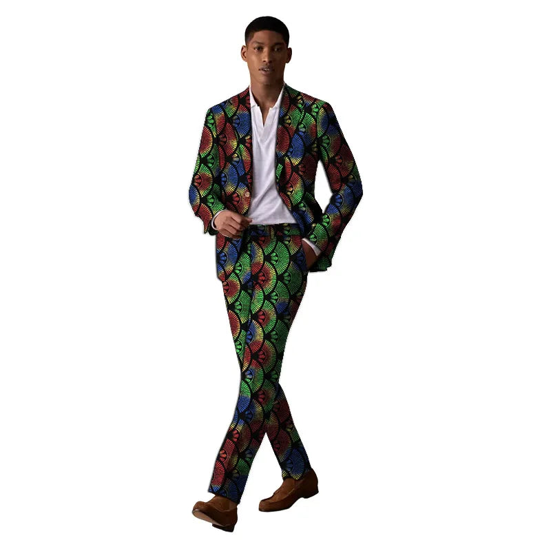 Original Design Men's Suits Blazers+Trousers Colorful Print African Clothes For Wedding Male Party Outfits