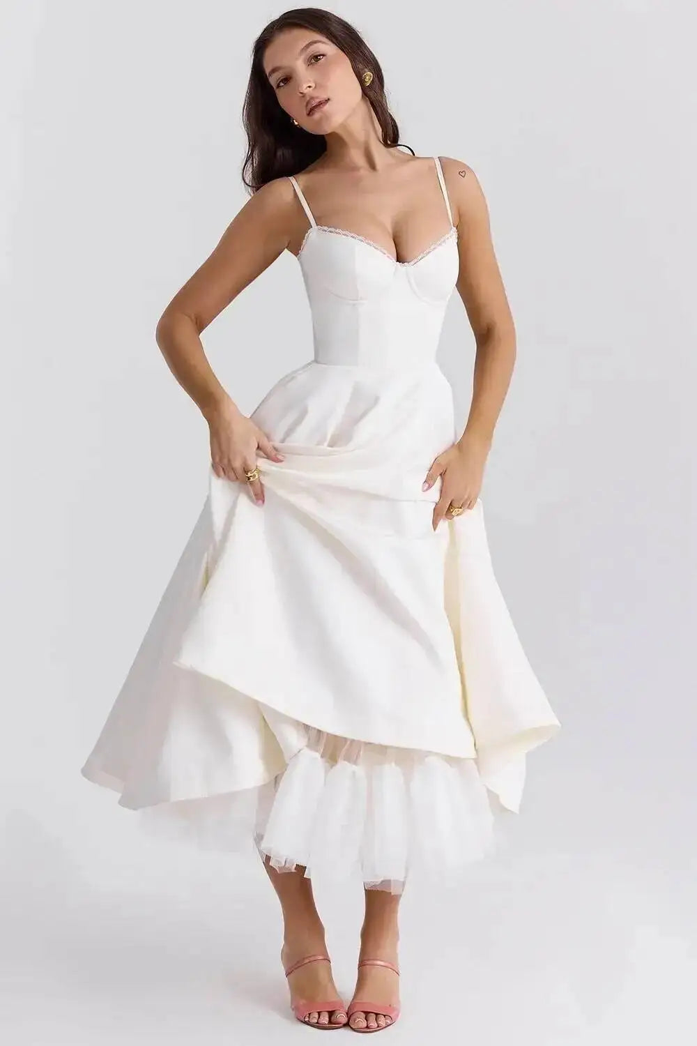 2026 Spring/summer High End Satin Strapless Heavy Industry French Waist Strap Sexy Hot Girl Medium Long Dress Women Elegant