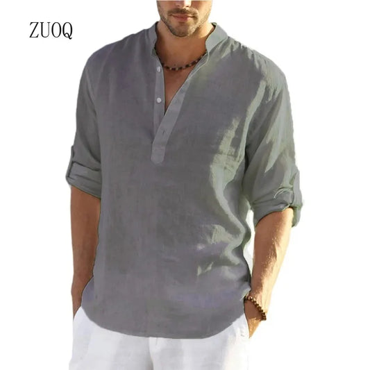 2025 New Casual Linen Shirt Men Loose Tops Long Sleeve Blouse Spring Autumn Casual Handsome Men's Shirts