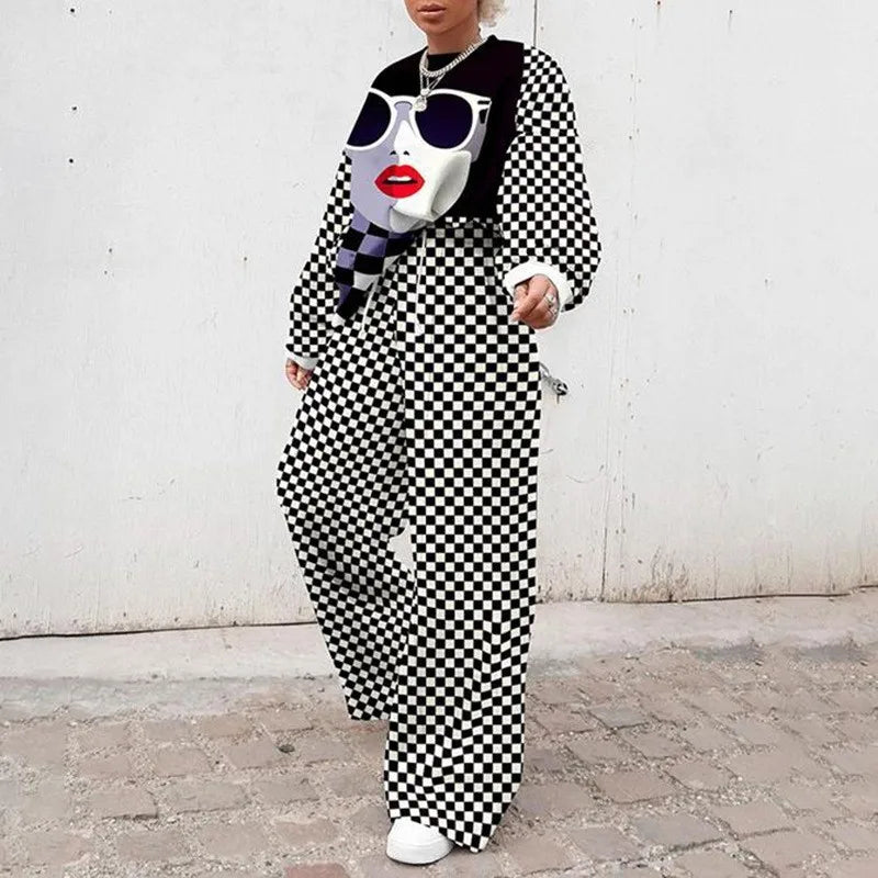 Fashion Print Oversized Tracksuit Suit Women Two Piece Pants Sets Casual Sweatshirt Trousers Streetwear 2 Piece Set Lady Outfit