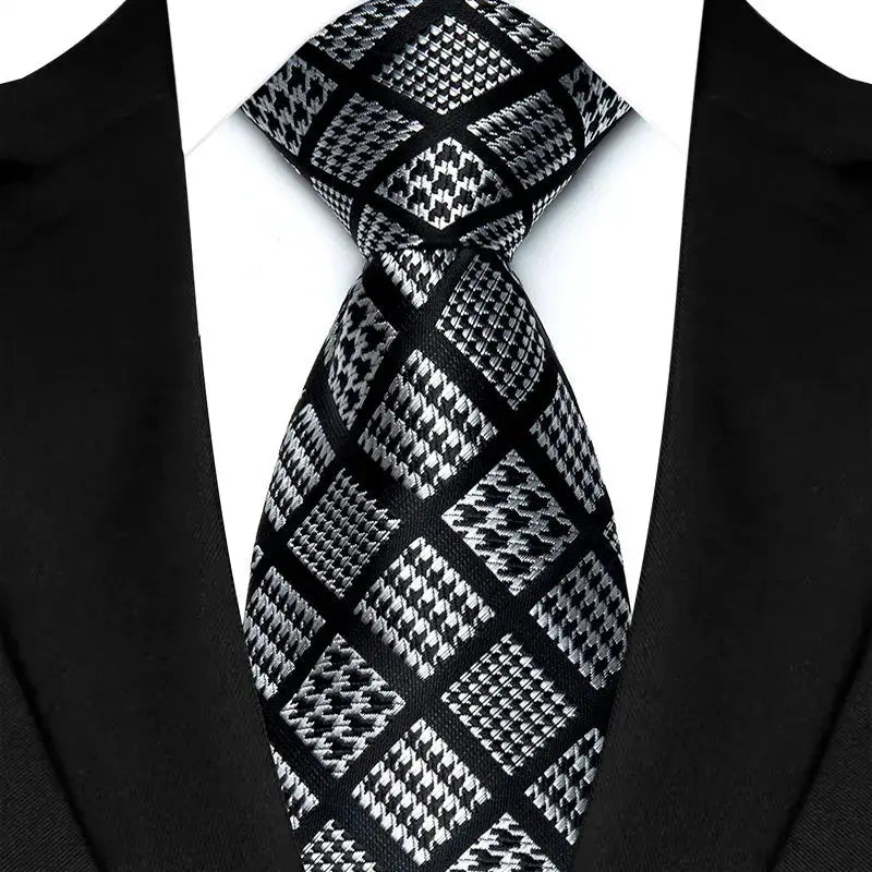 Classic 8CM Polyester Ties For Men Formal Business Silver Gray Paisley Stripes Dot Neckties Handmade College Shirt Neckwear BAZAARHUBO