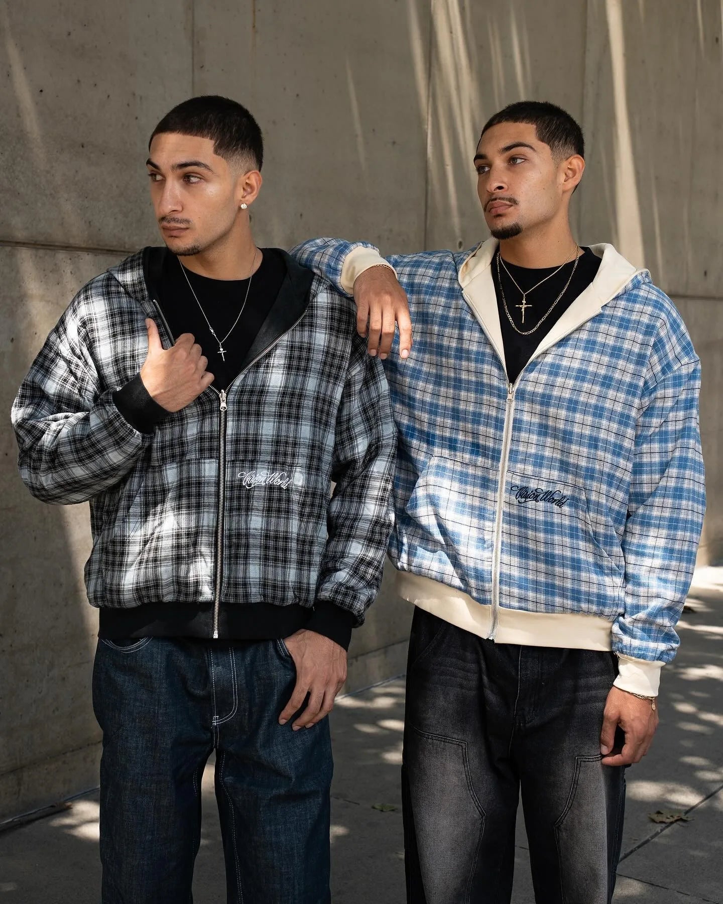 Harajuku Y2K Men's Hoodie Tracksuit Autumn Winter Two-Way Wear Plaid Zip Up Sweatshirt Casual Streetwear Retro Fashion New Style