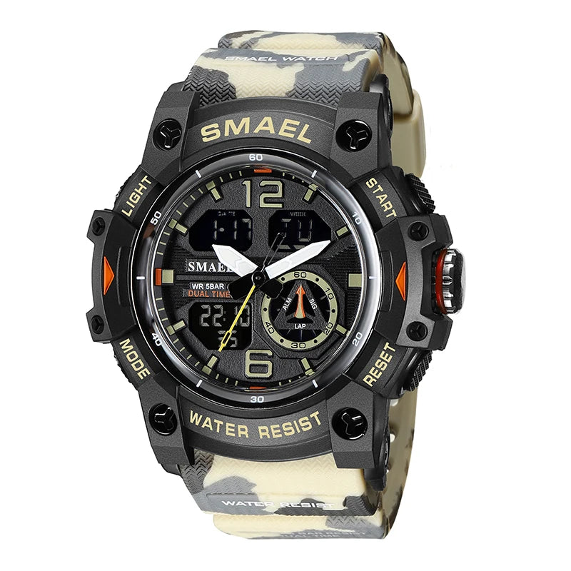 SMAEL 8007 Men's Analog Digital Dual Display Sport Watch - 50M Waterproof LED Backlight Alarm Stopwatch Chronograph Shockproof