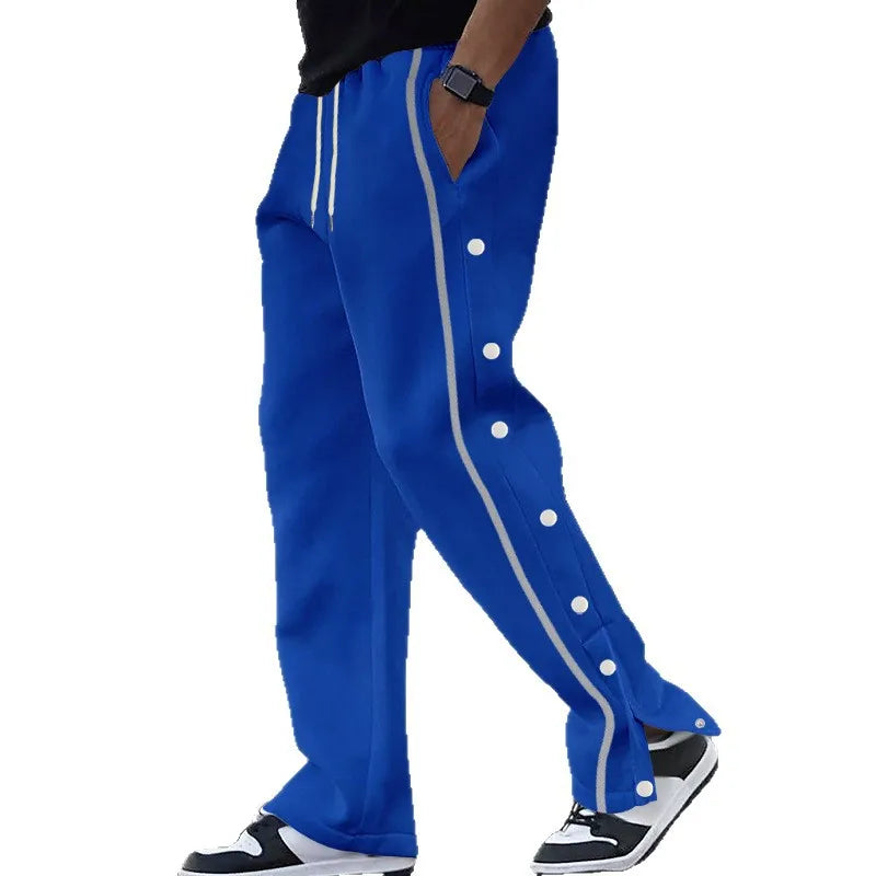 2025European and American Autumn New Men's Casual Sports Button Pants Straight Drawstring Long Pants