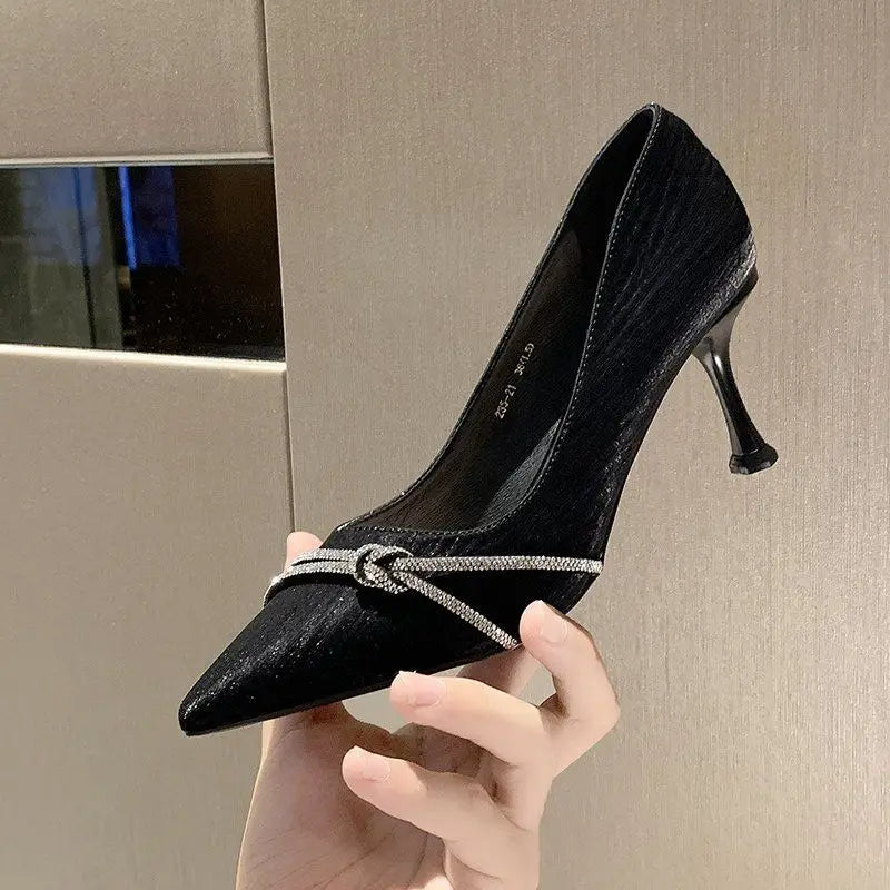 Ladies Pumps Black Rhinestone Diamond Wedding Bride Shoe with Heel Women's Shoes Crystals Elegant Dress A Lastest Wholesale Chic