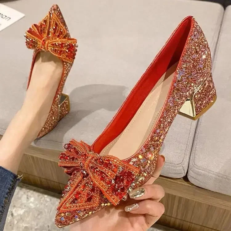 Women's Summer Footwear Stilito Rhinestone Shoes for Woman 2025 with Wedding Bride Genuine Mark Chic and Elegant A Comfortable E