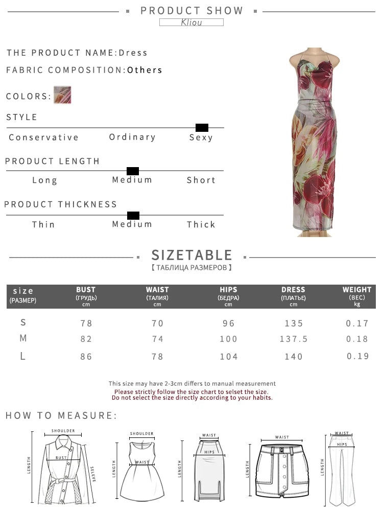 kliou Floral Print Women Dress Vacation Beach Style Suspendency Backless Halter Split Thin Vestidos Female Trend Attractive Wear