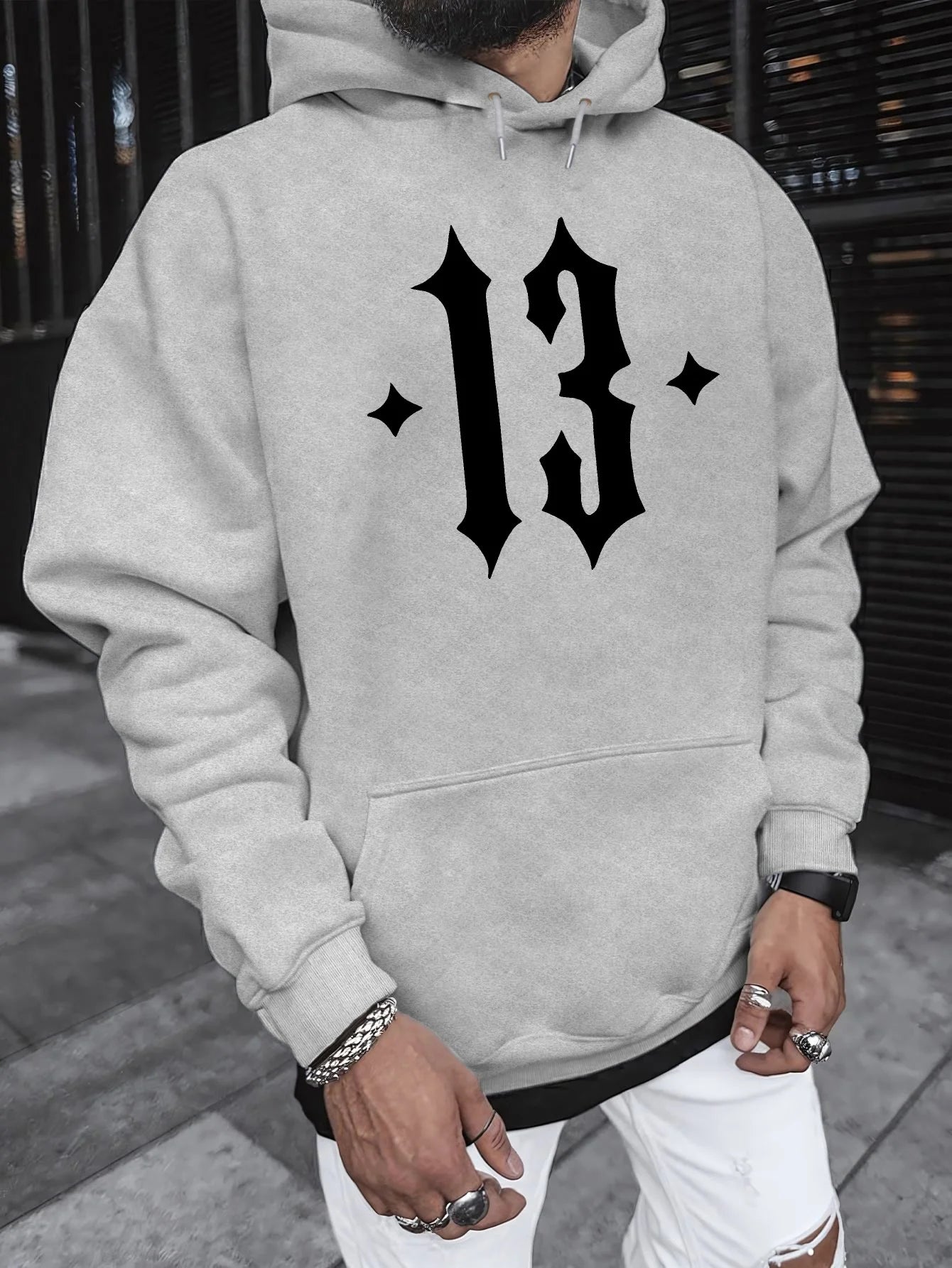 Men'S Hooded Sweatshirt with Number 13 Print - Casual, Comfortable Pullover for Fall and Winter, Long Sleeve Casual Style Top