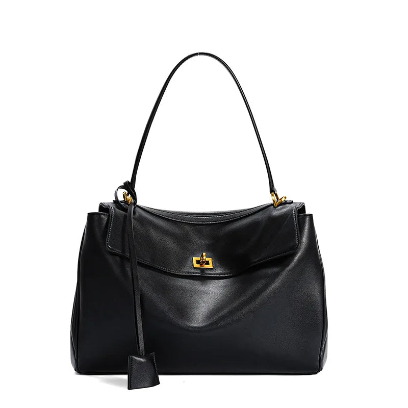 2026 large Genuine leather shoulder bag armpit top layer cowhide large capacity women's commuting high-end tote bag