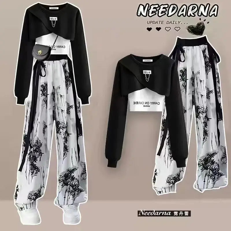 Spring Autumn Women's Tracksuit Casual Loose Top and Pants Two Piece Set Women Sports Trouser Suits