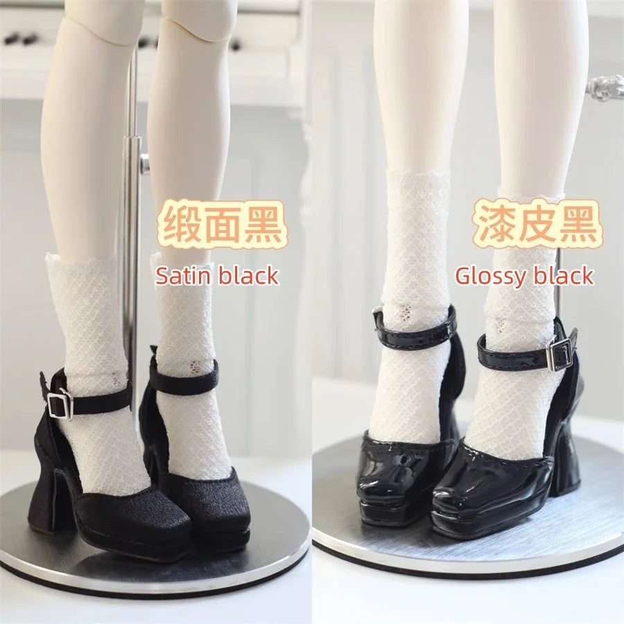 BJD Doll Shoes Toys GL/DFH 1/4 Girls High Heels Square Toe Pink White Black Soft Silk Elegant Glossy Leather Doll Accessories