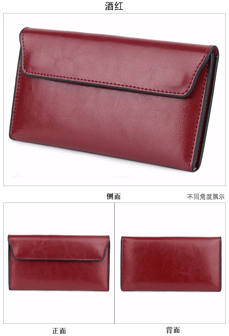 Luxurious Genuine Leather Women's Long Wallet Wallet Clutch 2-in-1 Credit Card Holder Wallet