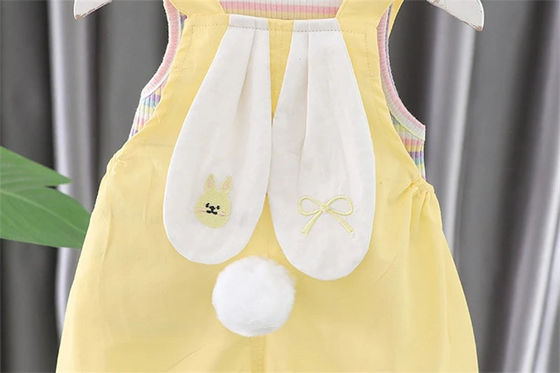 Baby Girls Clothing Sets Children Summer Clothes Cartoon Rabbit Stripe Vest Shorts 2 Pieces Suit Kids Casual Clothes Outfits
