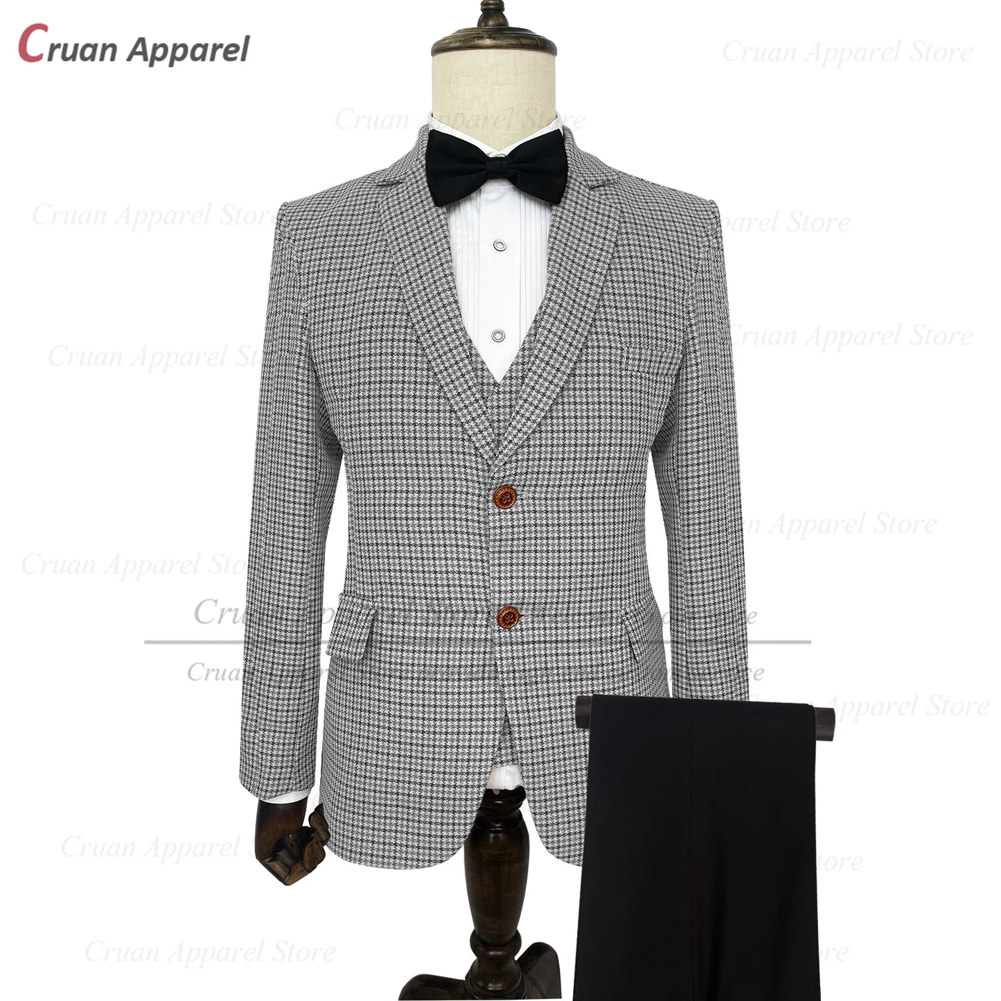 Classic Brown Suit Sets For Men Fashion Checkered Blazer Vest Pants 3 Pieces Formal Party Tailor-made Elegant Slim Fit Costumes