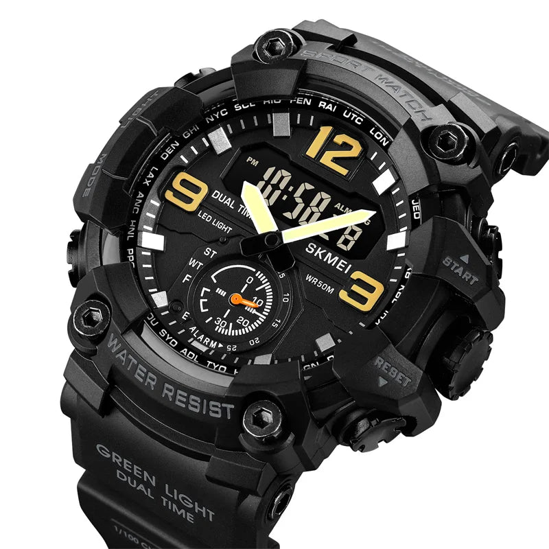 Skmei Men's Military Sport's Wristwatch Fashion Big Size Dial Quartz Analog Three Time Zone Male Led Waterproof Stop Watches