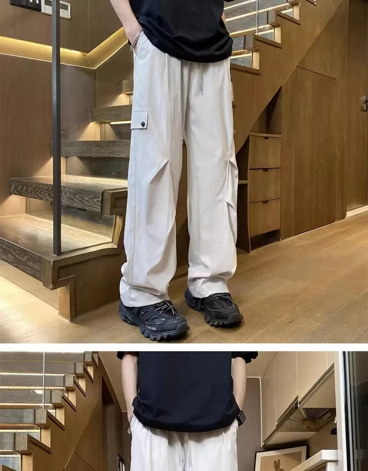 American Style Workwear Men's Summer Lightweight Tall Quick-Dry Trousers with Pleats for Hiking and Paratrooper