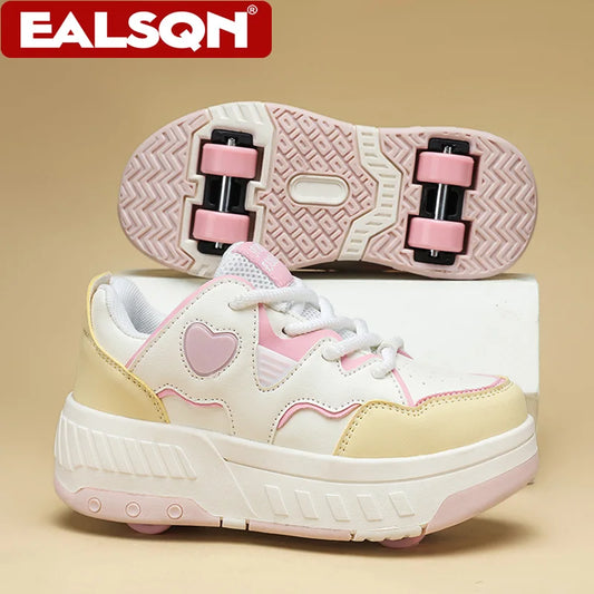 Kids Roller Skate Shoes Fashion Casual Sports Children 4-Wheels Outdoor Sneakers for Boys and Girls Gift