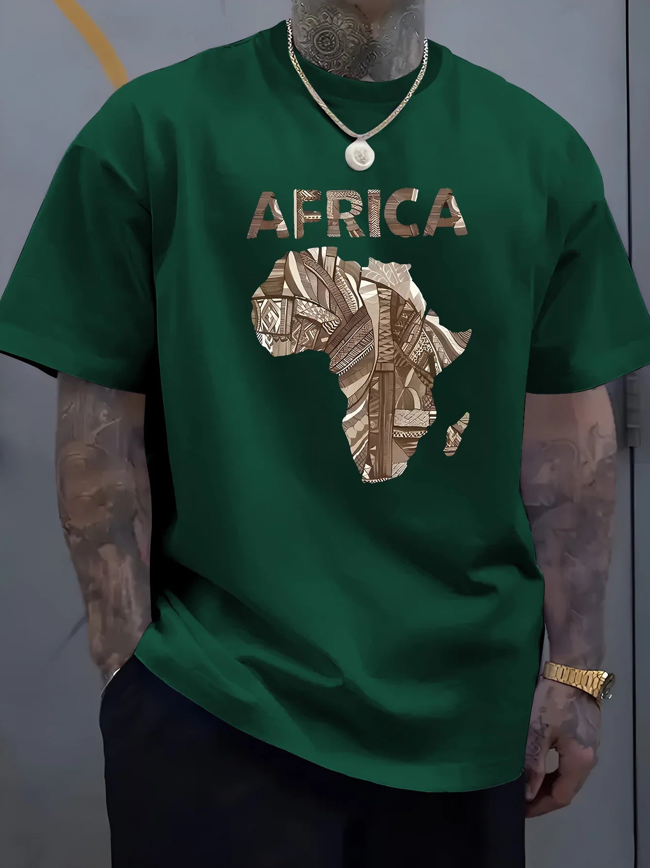 Africa Map Art Inspired Graphic Tee Casual Tops 100% Cotton Men's T-shirt Summer Breathable Lightweight Streetwear Shirts
