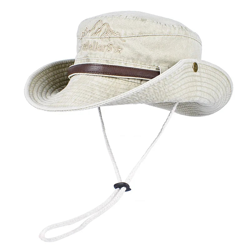 Panama Sun Hat Fisherman Hat Man Women Summer Wide Brim Visor Fishing Bucket Hat Leather Belt Embroidered Waterproof Bob Femme BAZAARHUBO