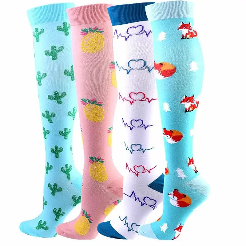 4 Pairs Compression Socks 20-30mmhg High Stockings Men Women Sports Socks For Marathon Cycling Varicose Veins Pregnancy Nursing