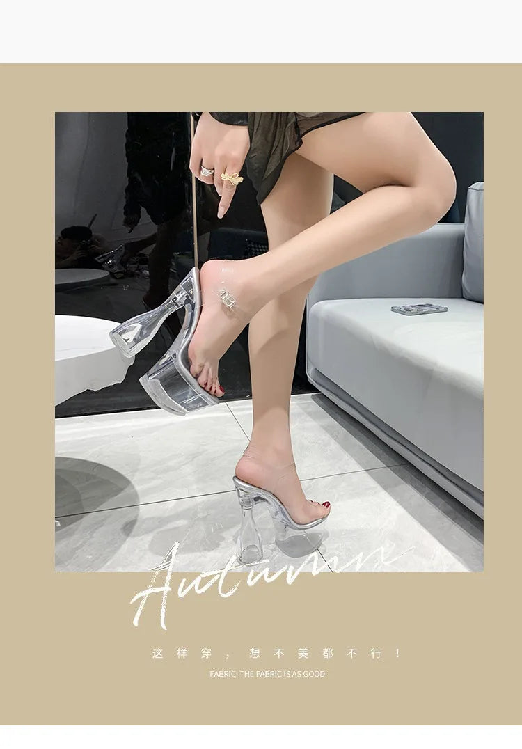 Fashion PVC Women Transparent Platform Sandals High Heels Party Car Models Daily Work Pumps 16.5CM Nightclub Pole Dancing Shoes