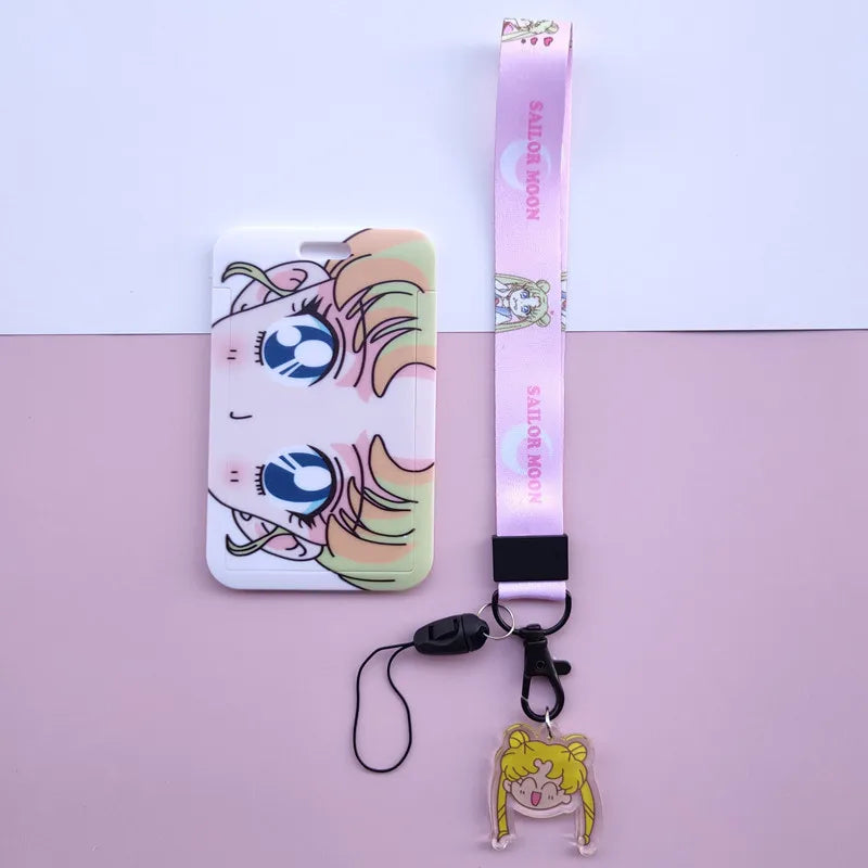 New Cartoon Girls Anime Lanyard Credit Card ID Holder Bag Student Women Travel Bank Bus Business Card Cover Badge