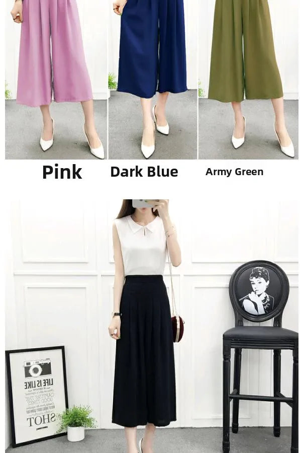 High Waist Wide Leg Pants Skirt Pants Chiffon Cotton Linen Seven Eighteen Length Trendy Women's Casual Trousers Commute Style