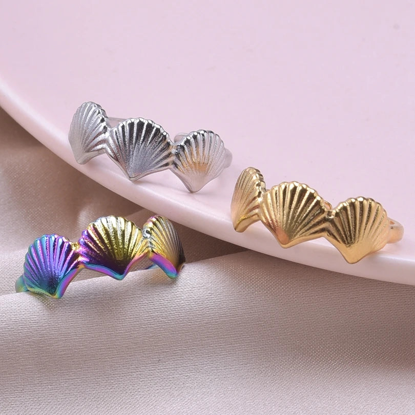 Fashion 5pcs/lot Marine Jewelry Sea Animals Conch Starfish Shell Rings Stainless Steel Rings Jellyfish Scallop Oceans Women Gift