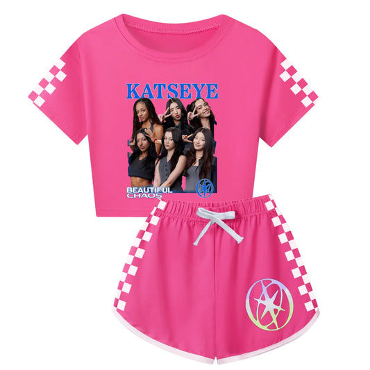 KATSEYE Costume Baby Girls 2026 Summer Casual Pajamas Set Kids Short Sleeve Running SportSuit Boys Casual Pyjama Children's Sets