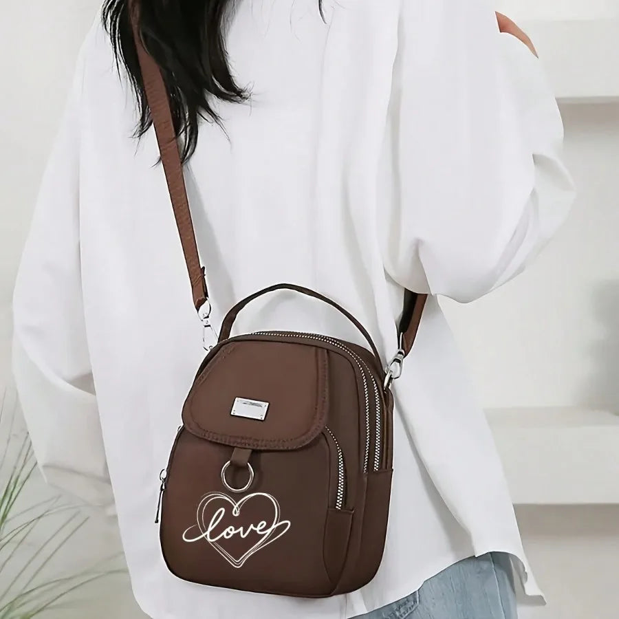 1pc Heart Love Print Shoulder Bag Women's Casual Mini Crossbody Bag Adjustable Good Capacity Small Handbag Girls Crossbody Bag