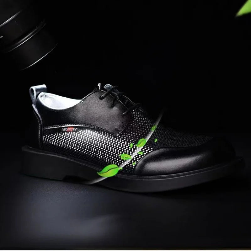 New Men's Summer Fashionable Large Casual Leather Shoes Breathable Mesh UK Versatile Business Simple Design