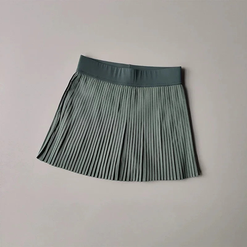 Women's fitness pants skirt, 2025 new accordion pleated design fake two-piece anti light leakage