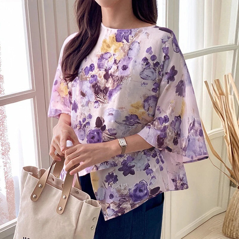 ZANZEA Women Fashion Blouse Chic 3/4 Sleeve Ruffle Hem Top Shirt 2025 Summer Round Neck Loose Blusa Elegant Irregular Work Tunic