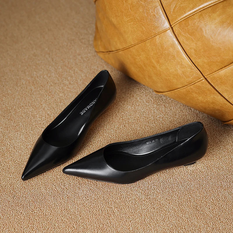 QUTAA 2025 Fashion Women Pumps Shoes Wedge High Heels Pointed Toe Genuine leather Slip-On Office Shoes Dress 34-42