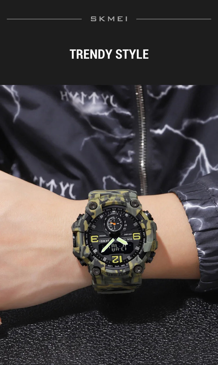 Skmei Men's Military Sport's Wristwatch Fashion Big Size Dial Quartz Analog Three Time Zone Male Led Waterproof Stop Watches