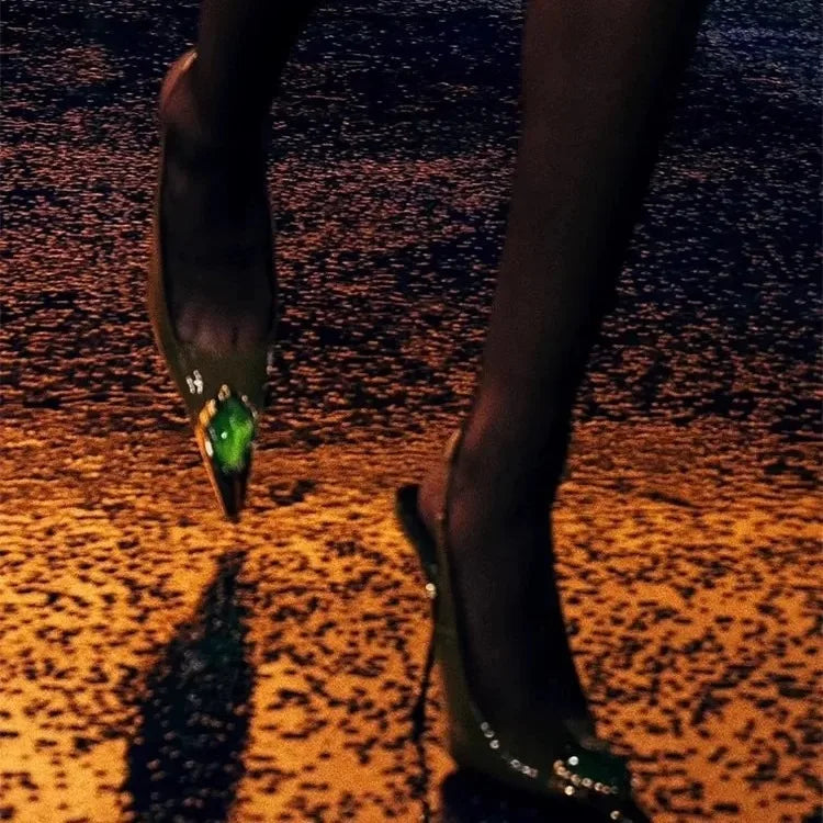 2025 Summer New Small Square Shaped High-heeled Gemstone Sandals for Banquets, Parties, Weddings, Sexy Plus Size Women's Sandals