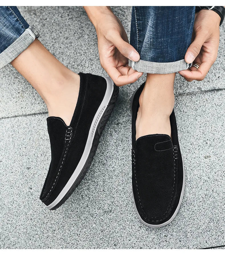 Men's Suede Casual Leather Shoes Fashionable Breathable Comfortable Driving Shoes Men Shoes