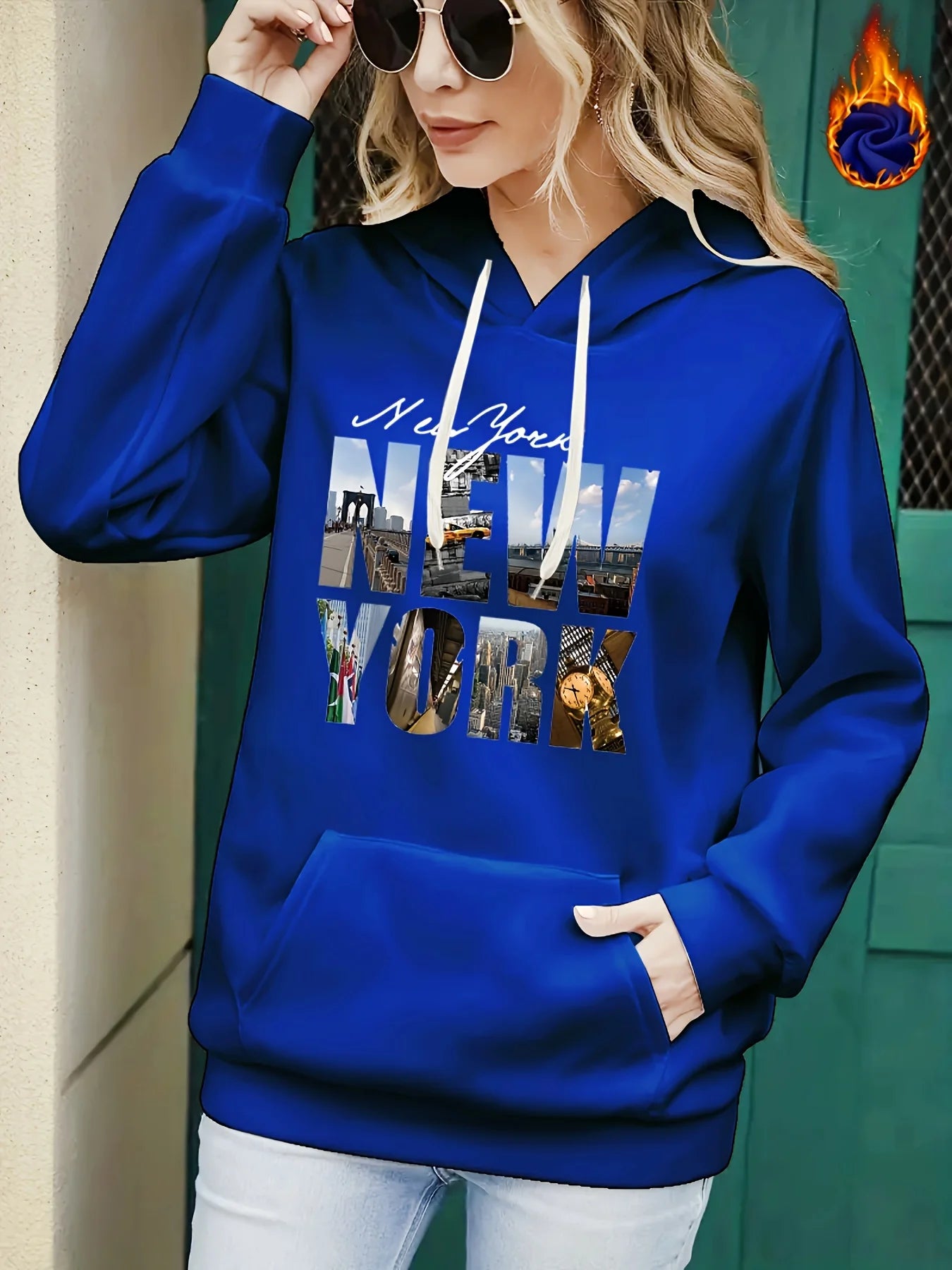 Women's autumn and winter warm and loose casual NOPE not today printed suede long sleeved hooded sweatshirt BAZAARHUBO