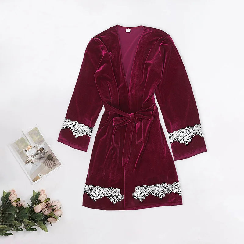 New Style European and American Sexy Multicolor Loungewear - Fashionable & Comfortable Lace-trimmed Pajamas with Robe