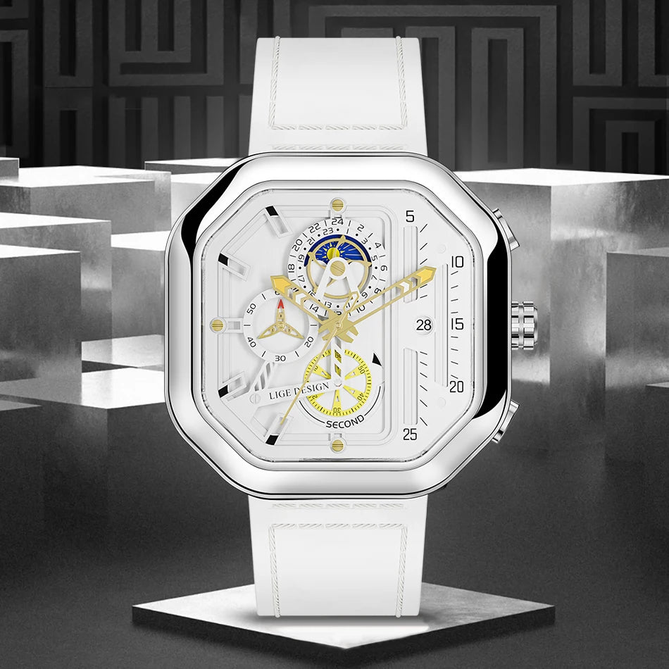 2025 LIGE Business Leather Watch For Men Top Brand Luxury Mens Watches Waterproof Quartz Wrsitwatch 24 Hours Moon Phase Clock