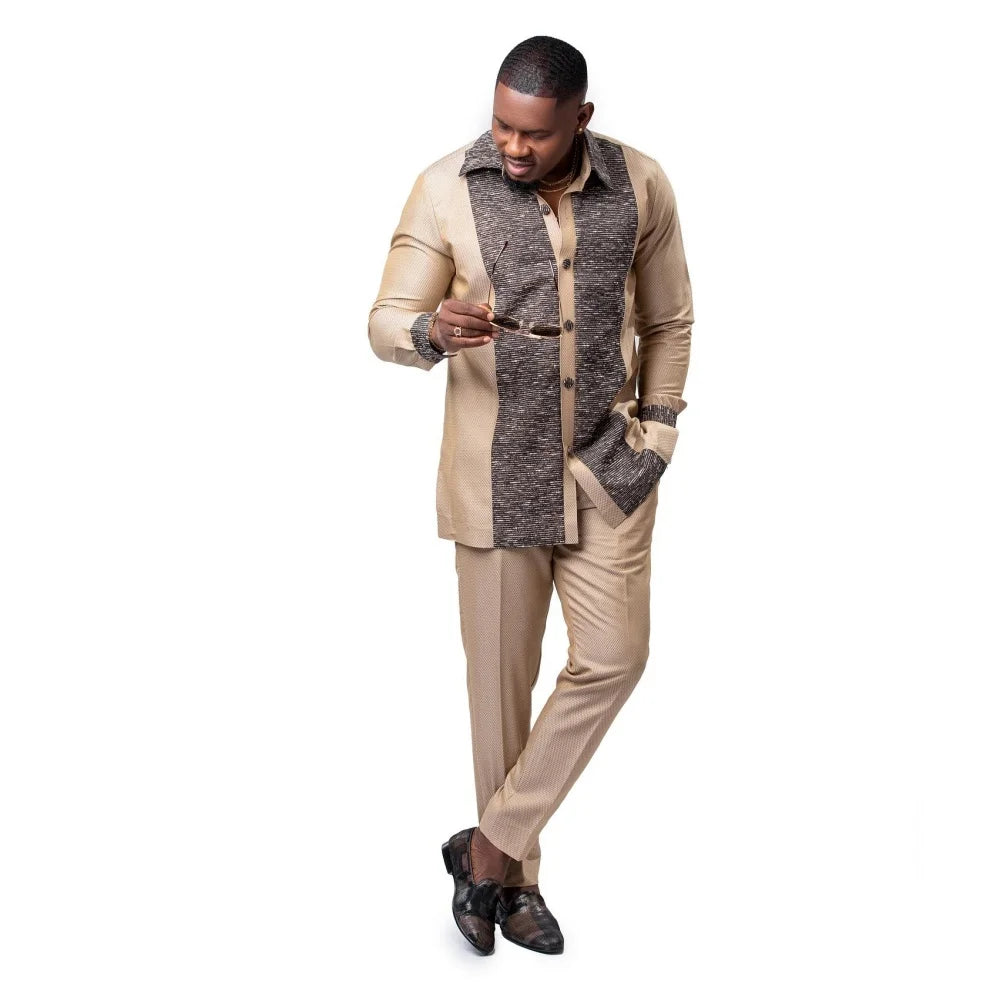 2026 New African Traditional Men's Set Casual Slim Fit Men's Suit Fashion Travel Men's Set Kaunda Style Men's Two Piece Set