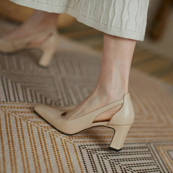 Office Ladies Summer Footwear High Heels Pumps On Heeled Square Toe Shoes For Women 2025 Fashion Leather Casual Slip A Vacation