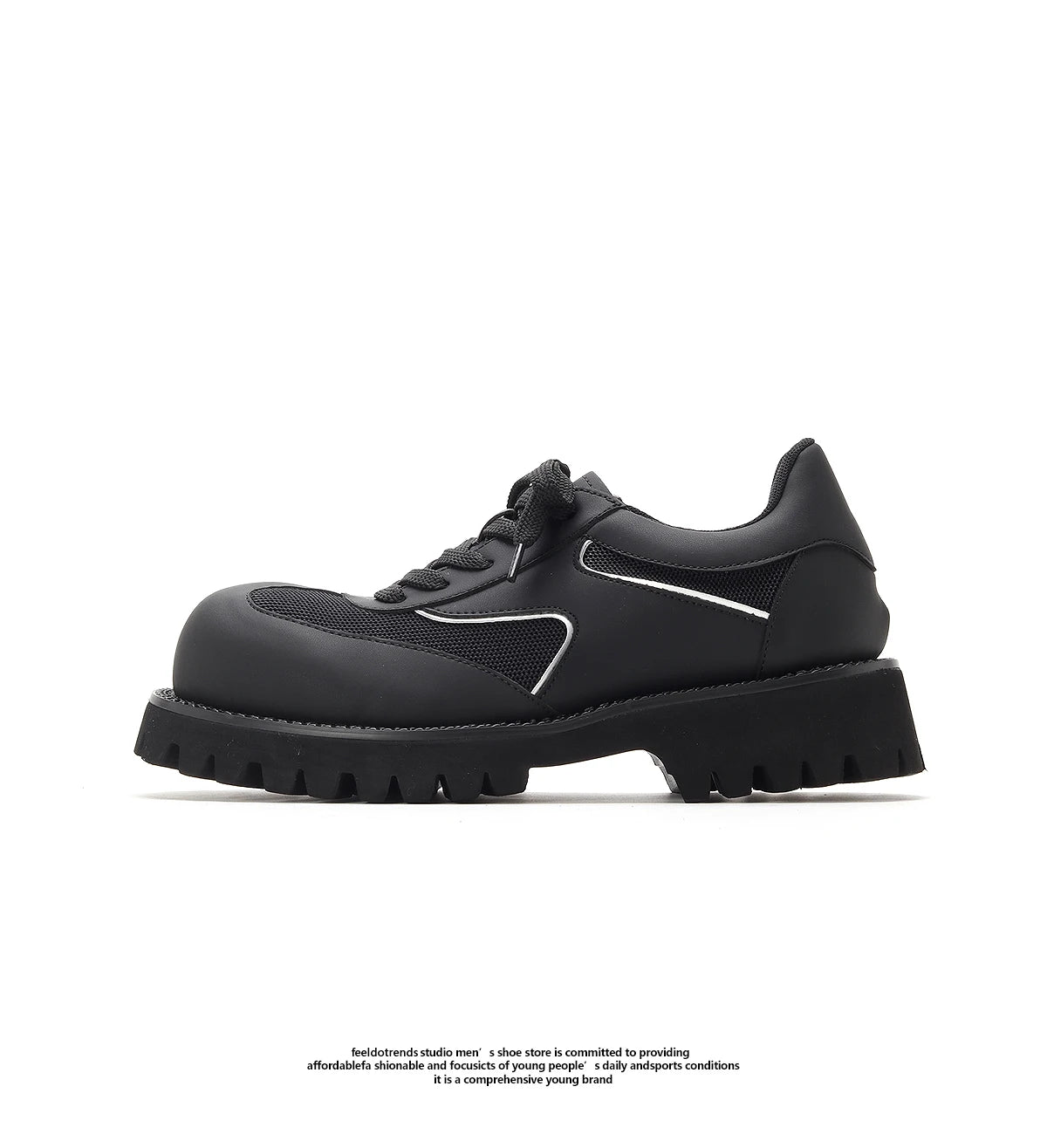 Sports leather shoes for men lightweight mesh splicing genuine leather black thick sole height increasing big head work shoes