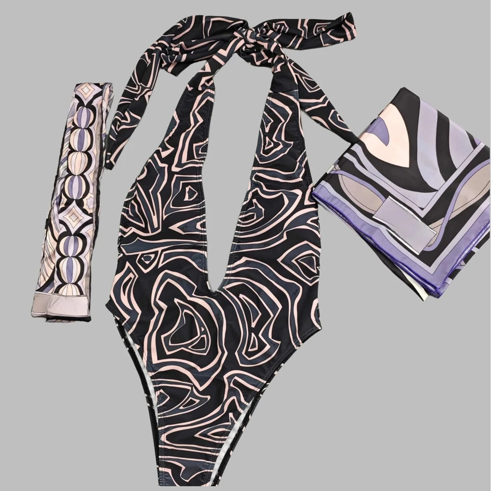 Hot Sales Latest Fashion Luxury 3 Pieces Swimsuit With Headband Beach Scarfs 2026 Summer Sexy Women Bikini Designer Swimwear