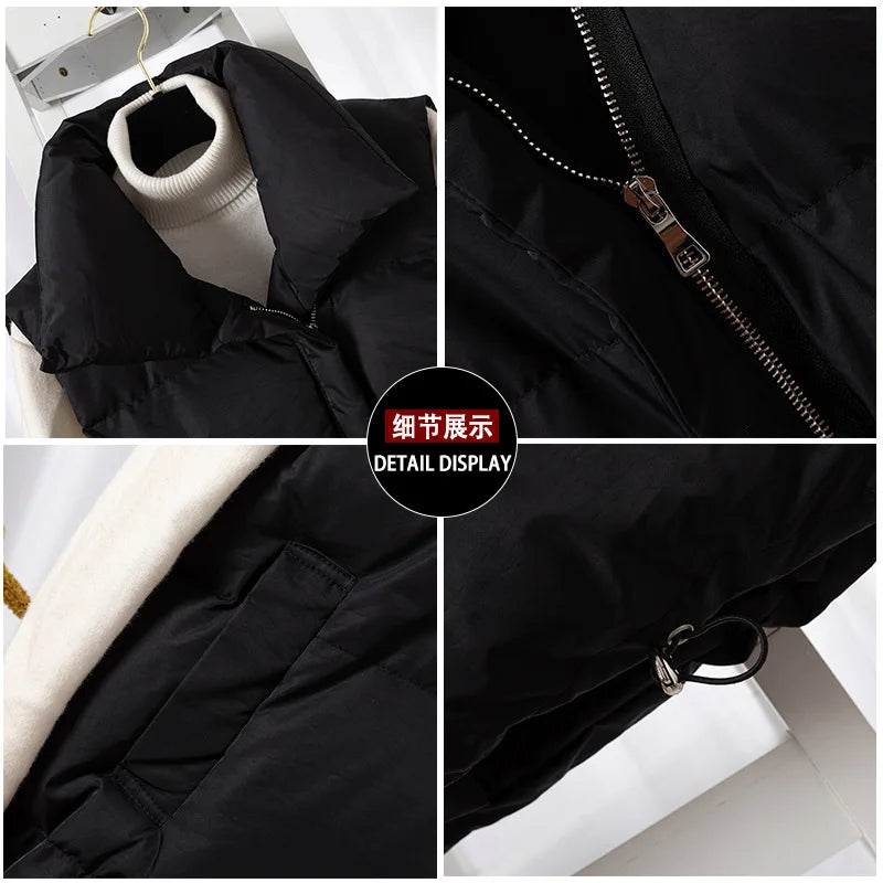 Women Zippered Cotton Vest Winter Autumn Sleeveless Waistcoat Jacket Vintage