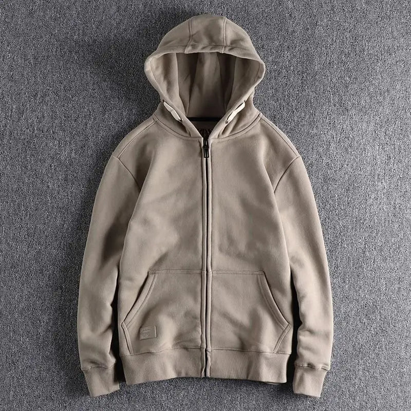 Men's Thickened Fleece Hoodie Sweatshirt Autumn Winter Heavyweight Sporty Casual Zipper Jacket Vintage Youth Open Cardigan