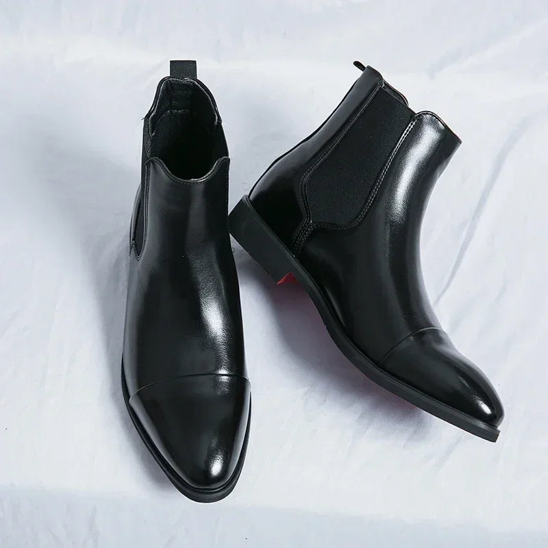 Chelsea Boots for Men Red Sole Pu Ankle Business Round Toe Slip-On Mens Boots Size 38-46 Men Shoes