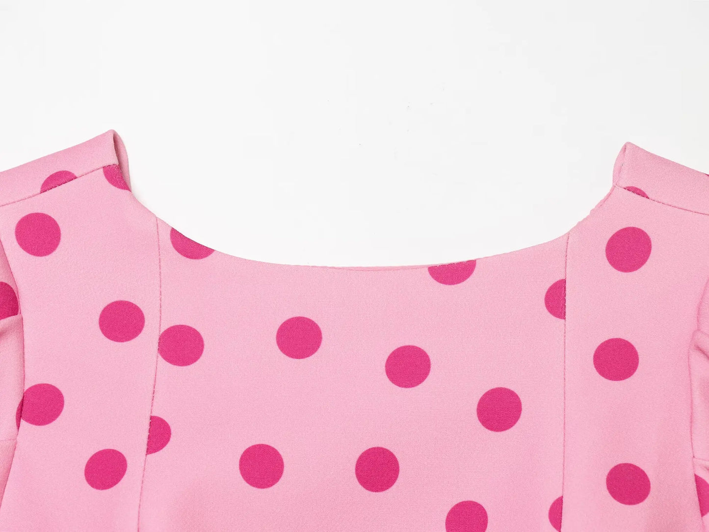 TFMLN Women's Sweet Blouse 2026 Street Chic O Neck Tee Female Summer Casual Vintage Polka Dot Puff Short Sleeve Tops New