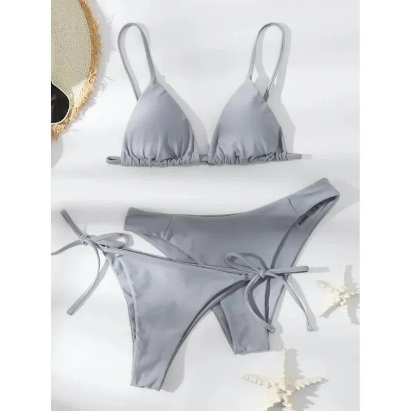 Women's Sexy 3-Piece Bikini Set - Push Up Bandage Triangle Swimsuit in Blue & Purple, Brazilian Beachwear